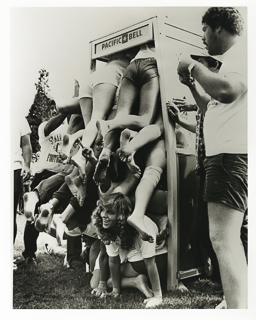 Twenty-one college students in a phone booth at Saint Mary&#39;s College, 1959