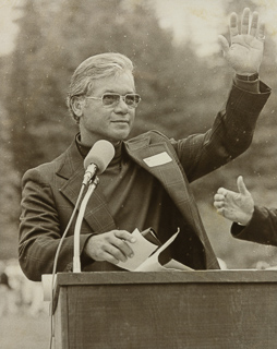 Herman John Wedemeyer giving a speech on campus, 1980