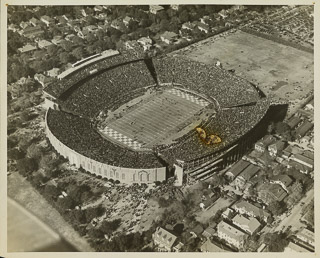 Aerial view of the stadium at Tulane University, New Orleans, filled with Sugar Bowl fans, January 1, 1946