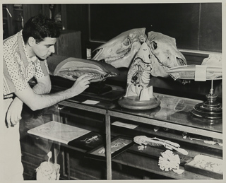 A student with a zoology exhibit, 1950