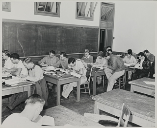 Students studying in a classroom, October 31, 1947