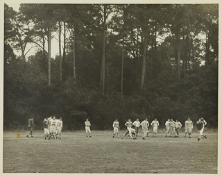 Saint Mary&#39;s football team warming up in Golden Gate Park, 1947