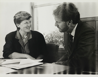 Director of Counseling Services Sheri Richards with colleague, 1990