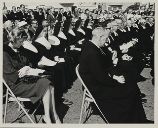 Audience gathered at the dedication of Saint Mary’s Park on the original site of Saint Mary&#39;s campus in San Francisco, 1963