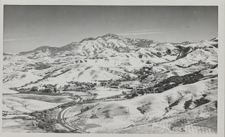 Aerial view of Saint Mary&#39;s College with Mount Diablo in the backgrounf, 1940s