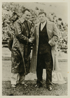 Football Coach Edward P. &quot;Slip&quot; Madigan and Babe Ruth shaking hands, 1930