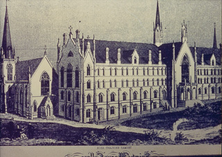 Reversed-image copy of drawing of proposed campus by Thomas England, 1862