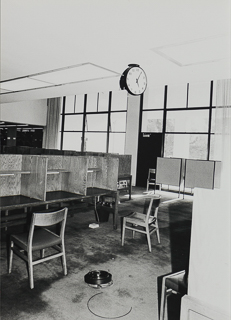 Inside the Saint Albert Hall Library after the Loma Prieta earthquake, 1989