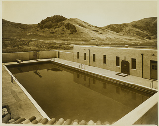 The newly constructed outdoor pool on Moraga campus, facing south, 1931