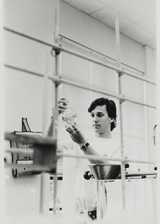 Student Tom Nowicki in the chemistry lab, May 1991