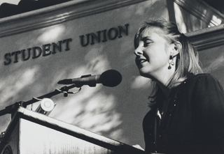 Yvonne Canada, Director of Student Activities, speaking at the dedication of Cassin Student Union, October 7, 1999