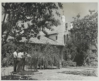 Three students at the wishing well, undated