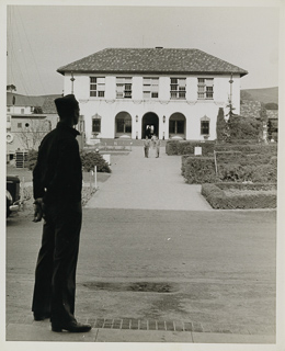 Man looking at Galileo Hall, 1943