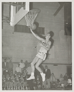 Saint Mary&#39;s player Dick Sigaty in a basketball game versus Santa Clara, February 15, 1957