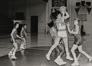 The Saint Mary&#39;s College women&#39;s basketball team playing against an unknown team, 1988