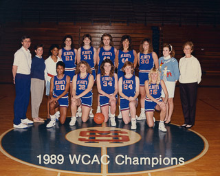 The women&#39;s basketball team and coaches after winning the 1989 West Coast Athletic Conference, 1989