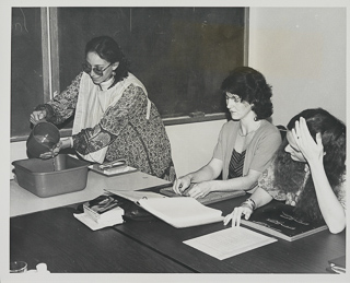 Teacher and two students in Montessori Class, 1980