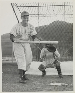 Baseball player William Brown at bat, 1950