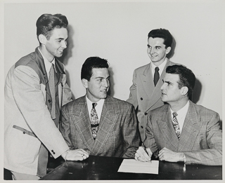 Students sitting at a table, 1947