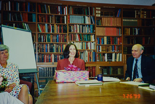 Annemarie Welteke, Stephanie Bangert, and Martin Cohen in the Saint Albert Hall Library conference room, 1999