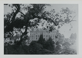 View of the Oakland Brickpile campus from across Broadway, 1890