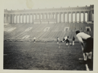 Football team on the field at Soldier Field in Chicago, 1930