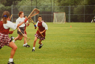 Kristin Vincent of the Saint Mary&#39;s College women&#39;s lacrosse team playing against an unknown team, 1995