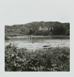 View of the chapel from across Lake Lasalle, 1930