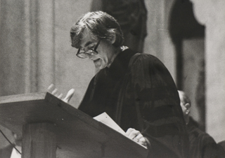 Historian Theodore Roszak addresses Academic Convocation, February 1987