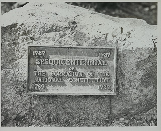 Plaque celebrating the sesquicentennial of the formation of the National Constitution of the United States 1787-1937 (writing), 1789-1939 (ratification), May 1980