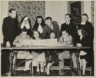 Students, Brothers, and nuns at the Western Catholic High Schools Press Convention, April 17, 1948