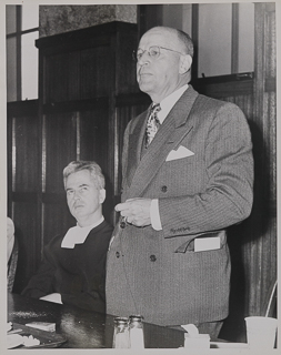 Frank Clarone, the editor of the San Francisco News, speaks at the Annual Western Catholic High Schools Annual Convention, 1951