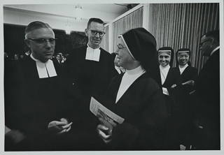 Brother Charles Henry (Superior General) and Brother Leo Kirby meet with Sisters at the West Coast Centennial, 1968