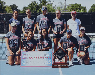 Saint Mary&#39;s College women&#39;s tennis team posing with tropies after winning the West Coast Conference, 2013