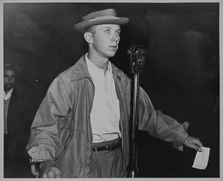 Student at microphone during a performance, September 16, 1949