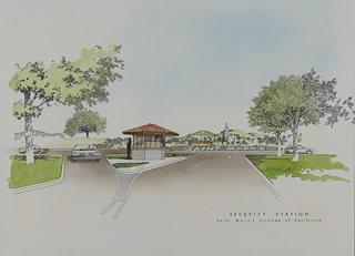 Sketch of proposed Security Station at entrance to campus, 1990