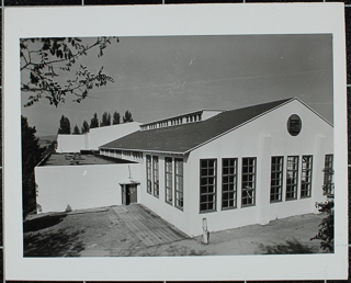 Exterior view of indoor swimming pool, undated